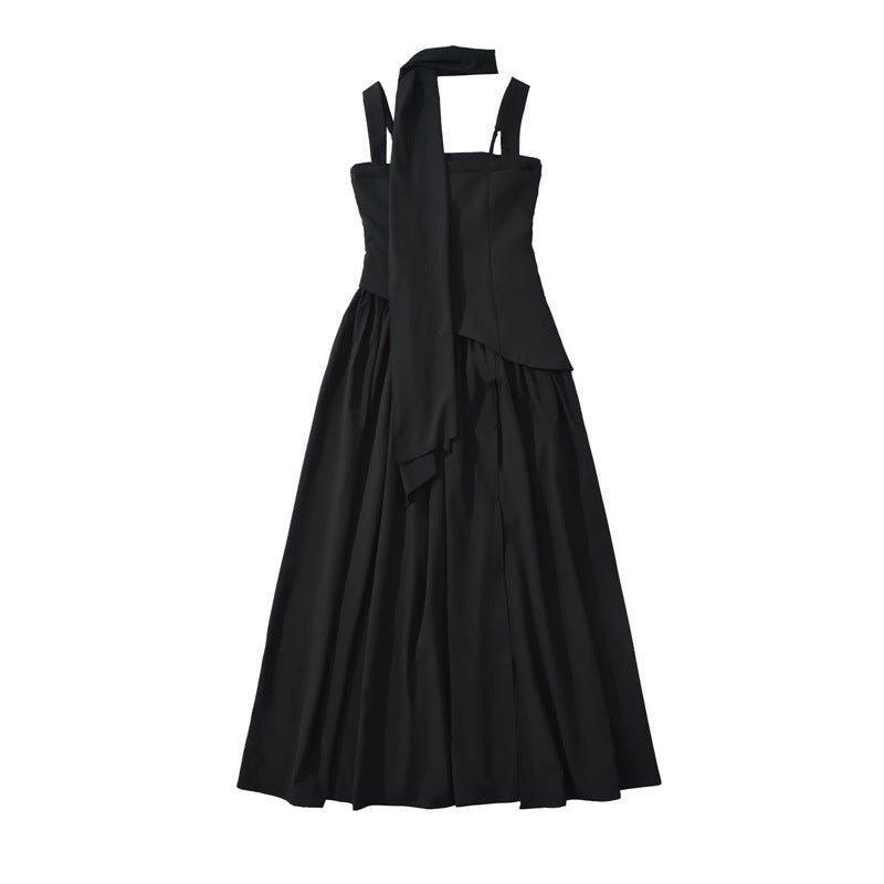 Fitted-waist pleated maxi dress