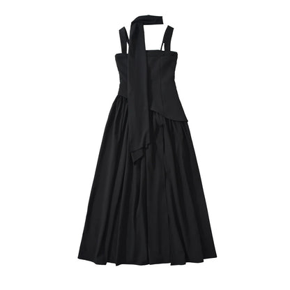 Fitted-waist pleated maxi dress
