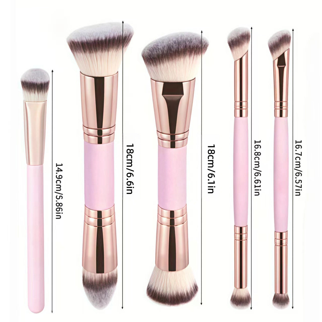 Five double-headed makeup brushes