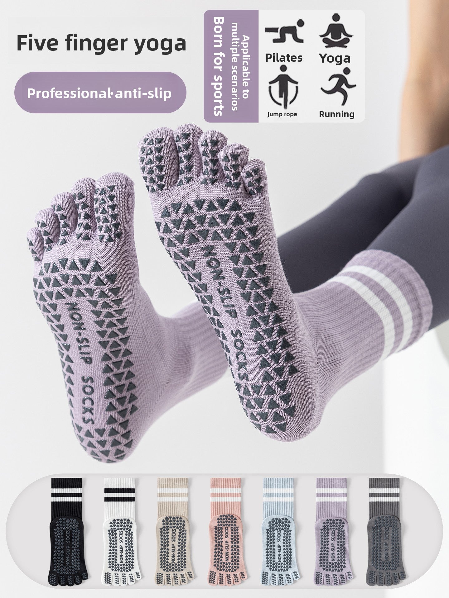 Five-Finger Yoga Socks, Non-Slip, Professional Women's Summer Pilates Training Indoor Sports Special Fitness Long Tube Split-Toe Socks