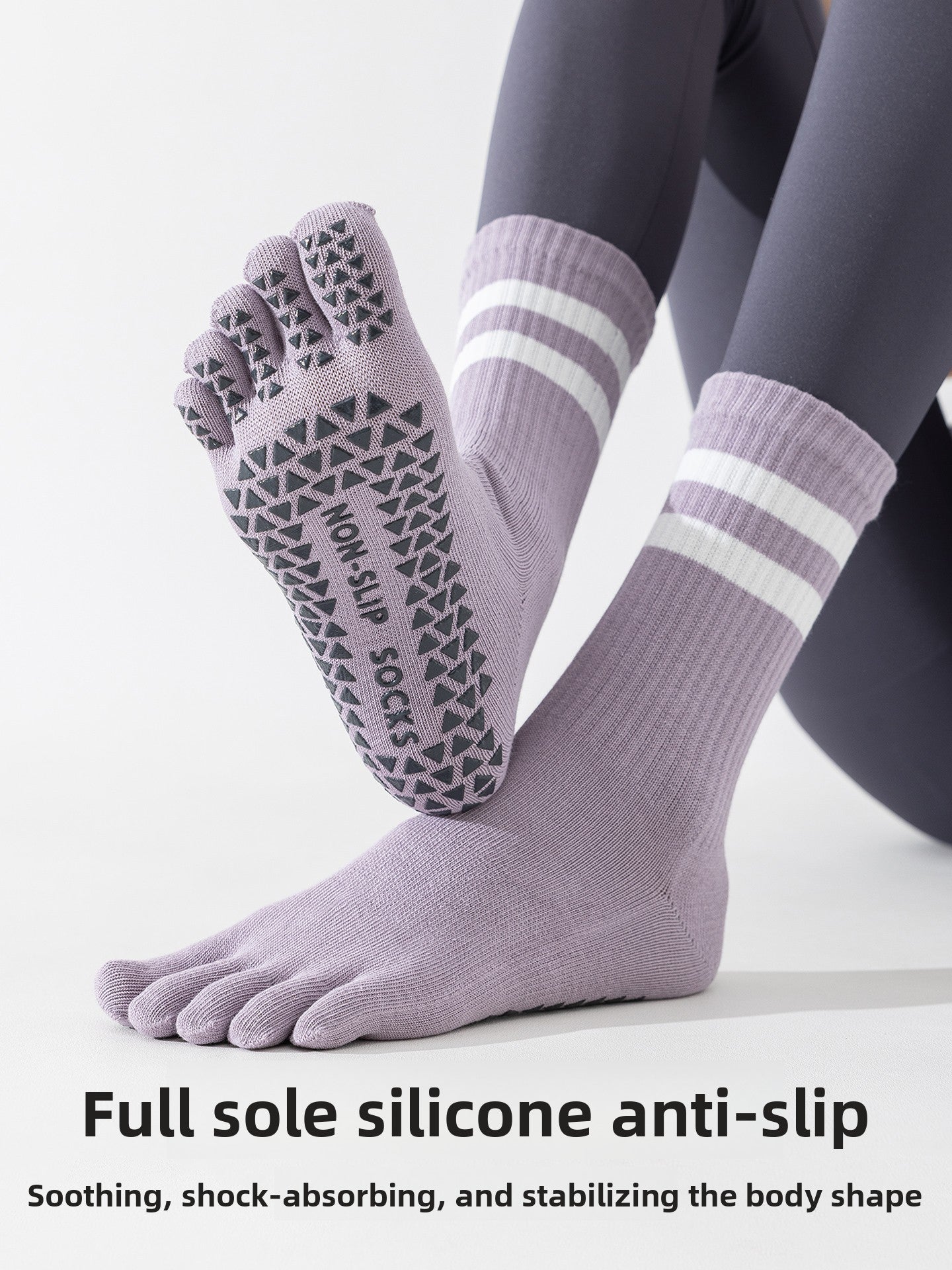 Five-Finger Yoga Socks, Non-Slip, Professional Women's Summer Pilates Training Indoor Sports Special Fitness Long Tube Split-Toe Socks