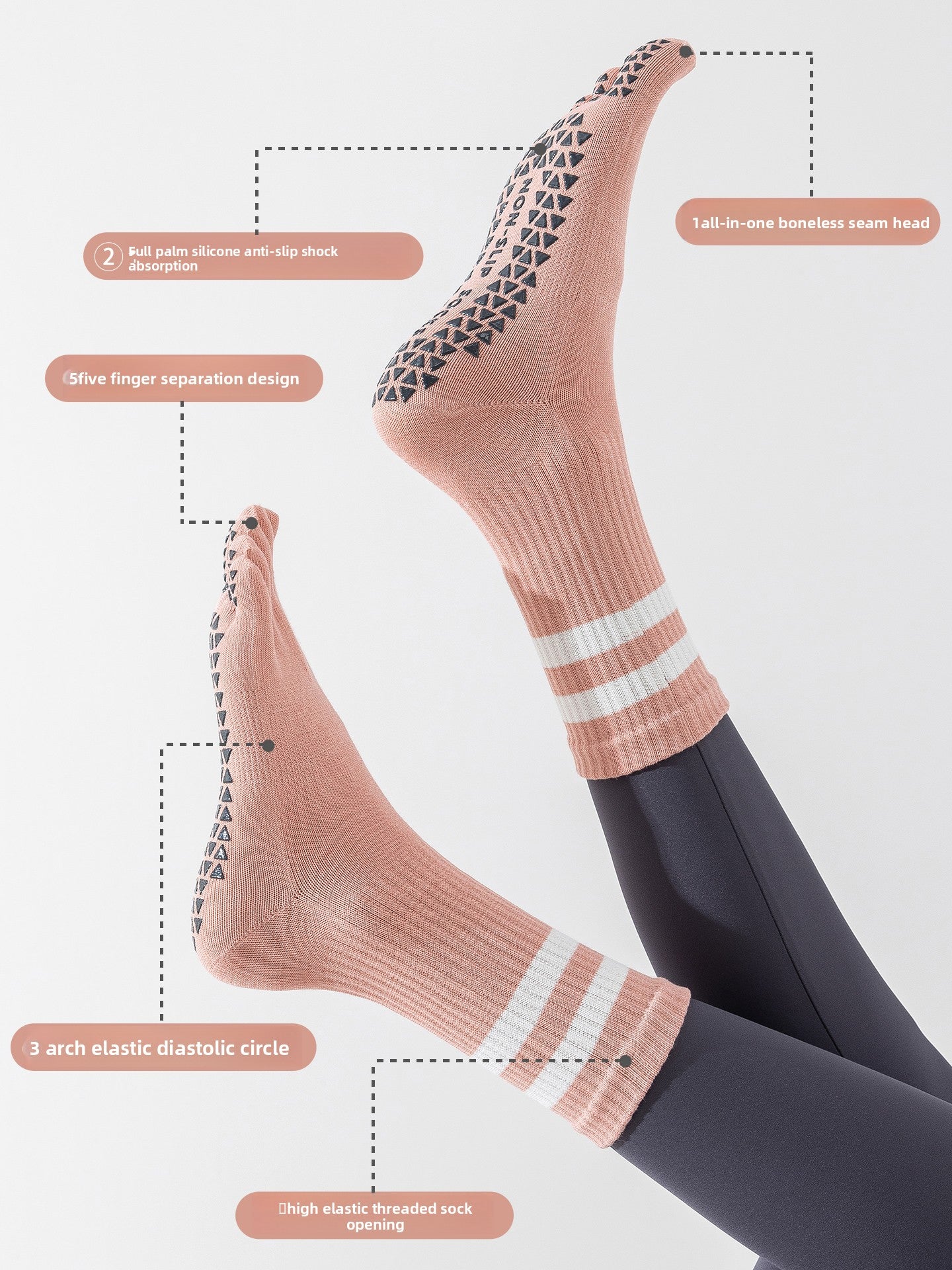 Five-Finger Yoga Socks, Non-Slip, Professional Women's Summer Pilates Training Indoor Sports Special Fitness Long Tube Split-Toe Socks