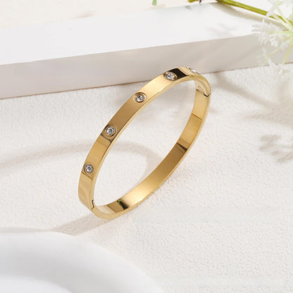 Five-Leaf Flower Titanium Steel Bracelet with Oval Diamond Accents
