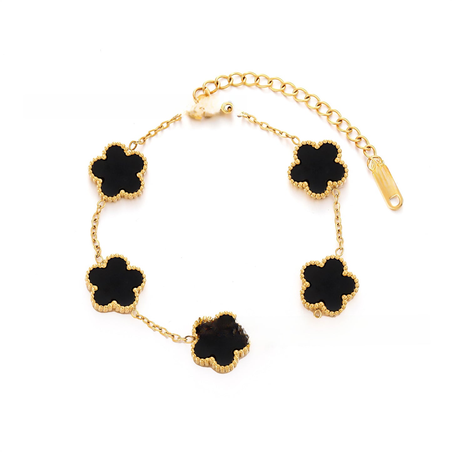 Five-Leaf Flower Titanium Steel Bracelet with Oval Diamond Accents