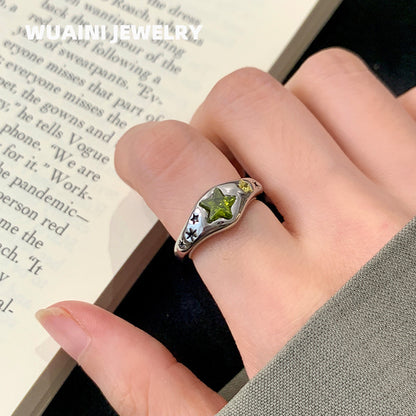 Five-Pointed Star Emerald Zircon Titanium Steel Ring