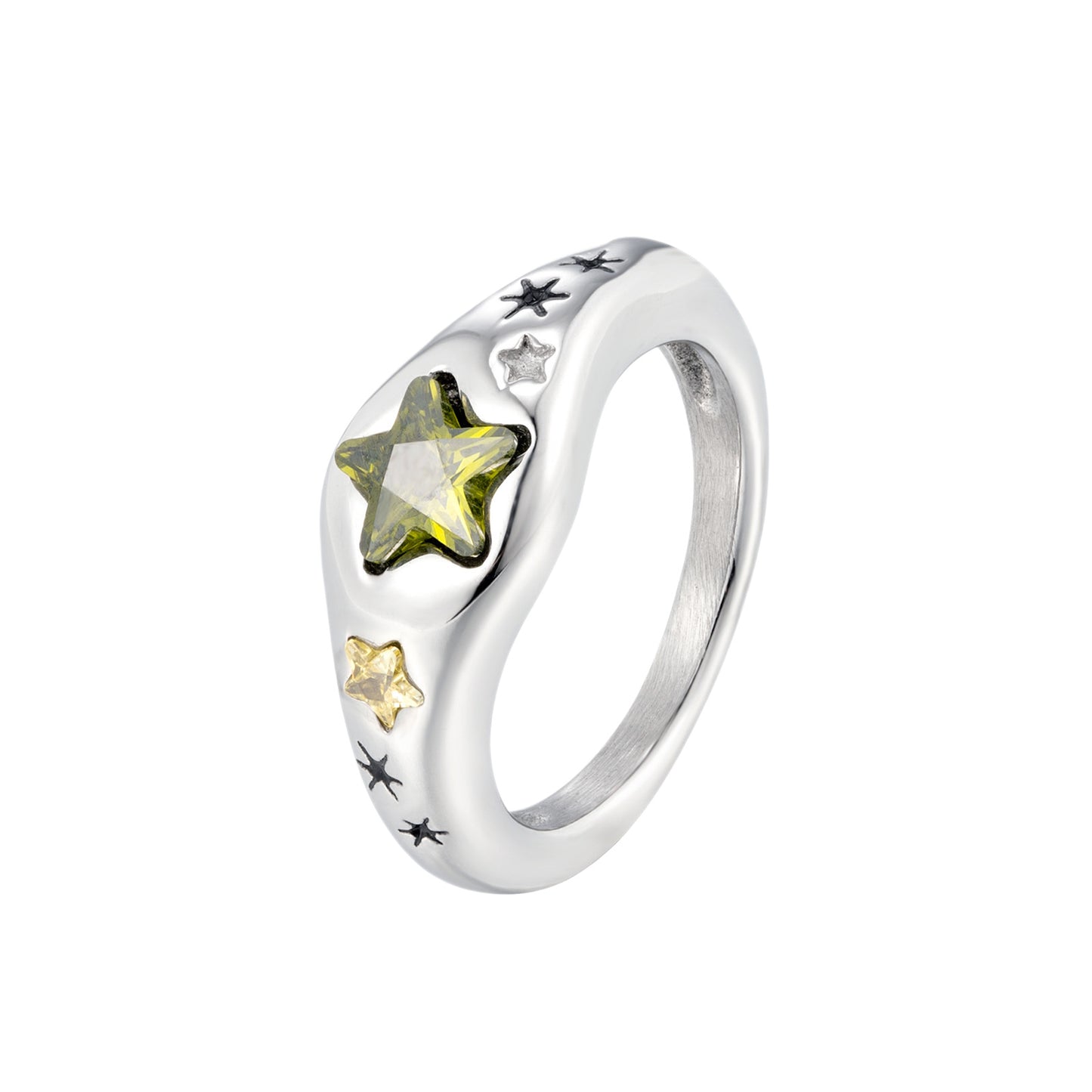 Five-Pointed Star Emerald Zircon Titanium Steel Ring