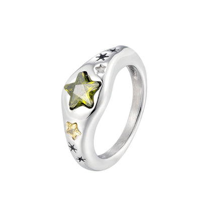 Five-Pointed Star Emerald Zircon Titanium Steel Ring