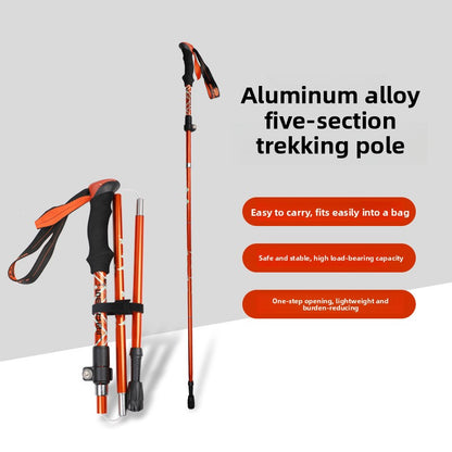 Five-Section Telescopic Aluminum Trekking Pole with Foam Handle