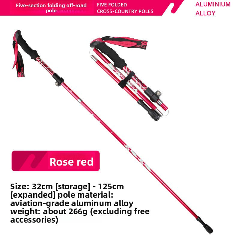 Five-Section Telescopic Aluminum Trekking Pole with Foam Handle