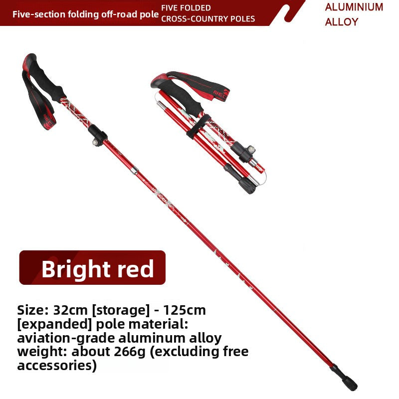 Five-Section Telescopic Aluminum Trekking Pole with Foam Handle