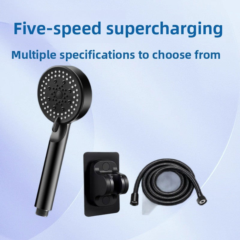 Five-Speed Pressurized Shower Head with Hose