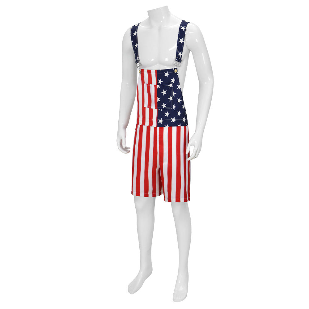 Flag Theme Couple Overalls Pants