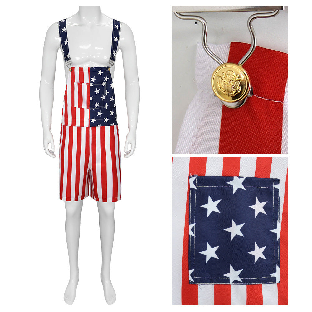 Flag Theme Couple Overalls Pants
