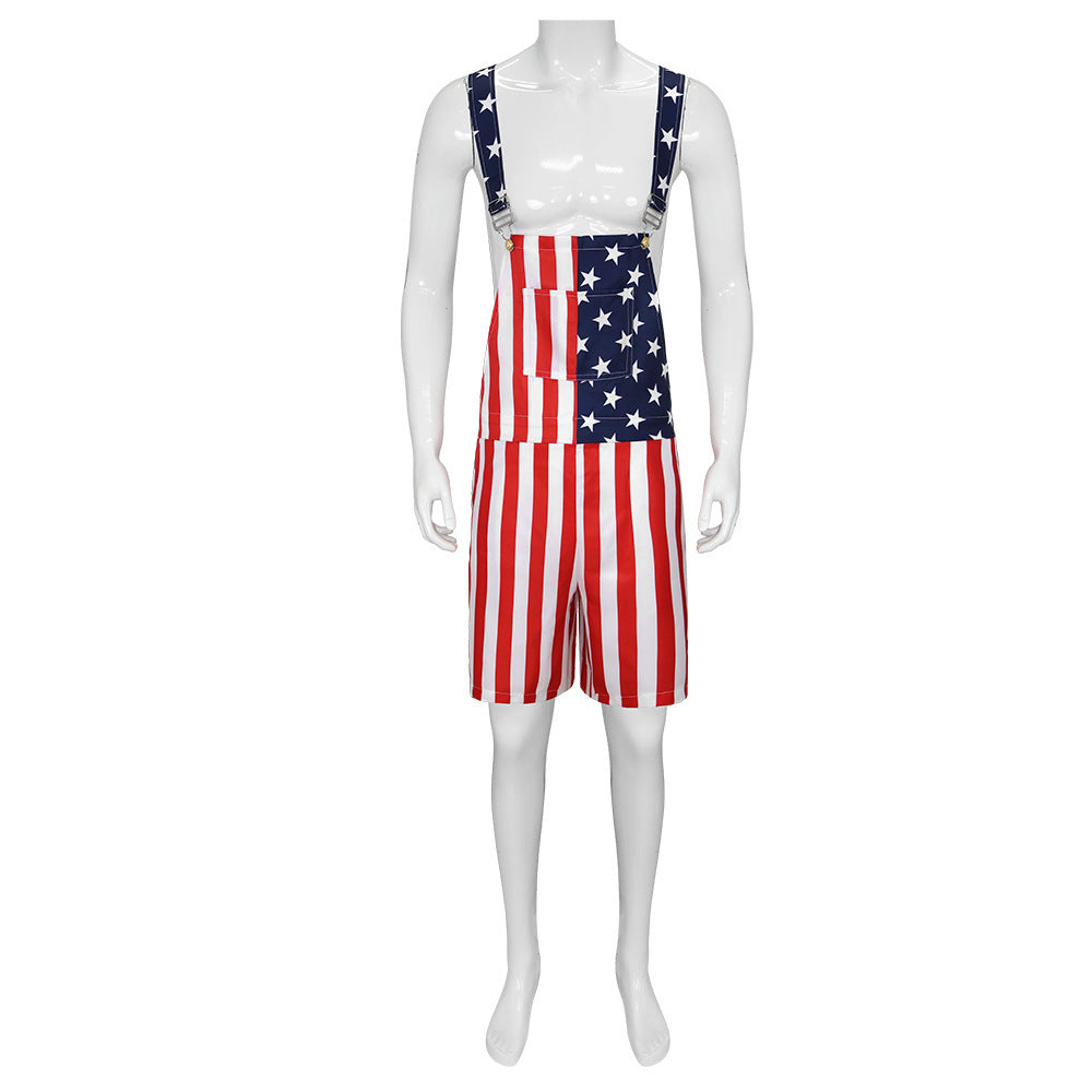 Flag Theme Couple Overalls Pants