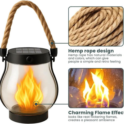 Flame lamp hung with hemp rope