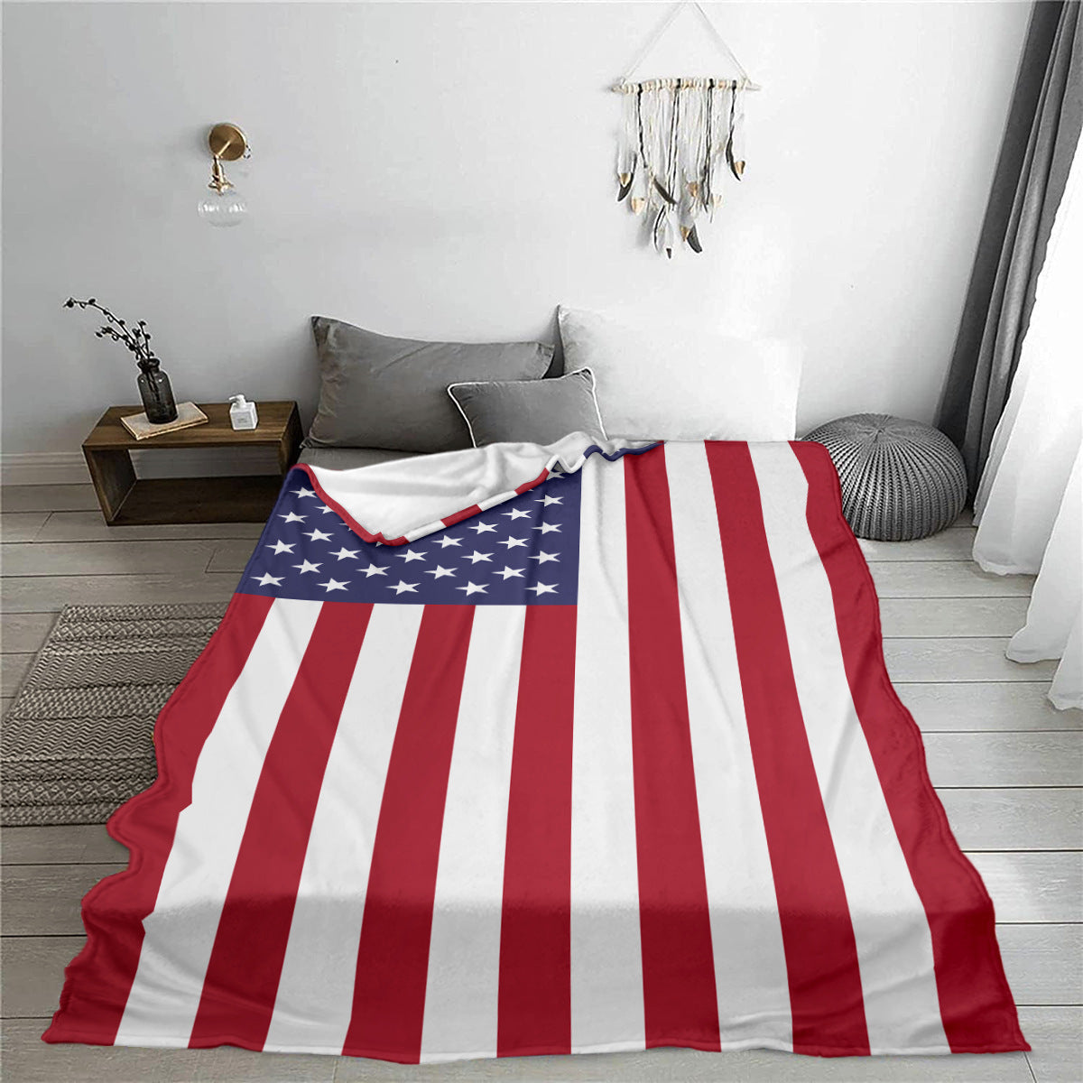 Flannel American Flag Printed Blanket
