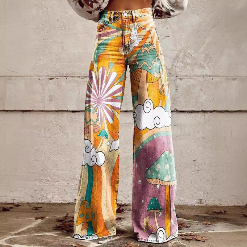 Flare Denim Print Pants