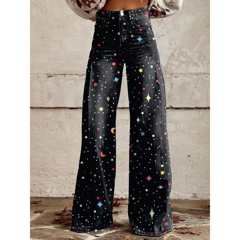 Flare Denim Print Pants