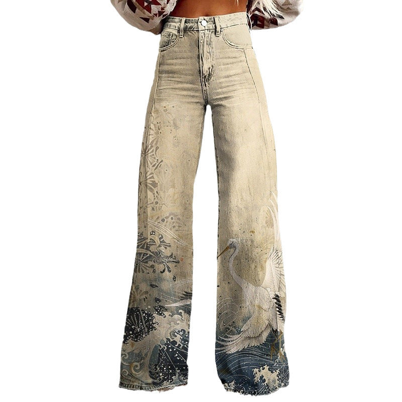 Flare Denim Print Pants