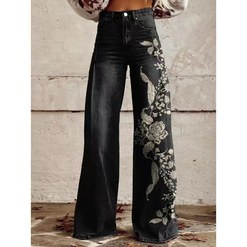 Flare Denim Print Pants