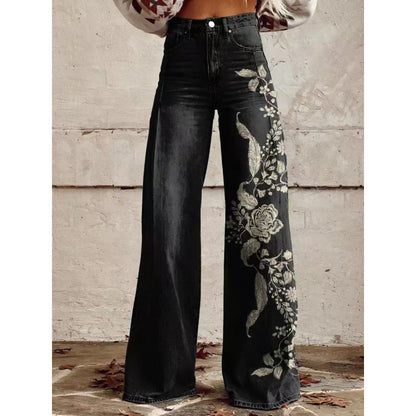 Flare Denim Print Pants