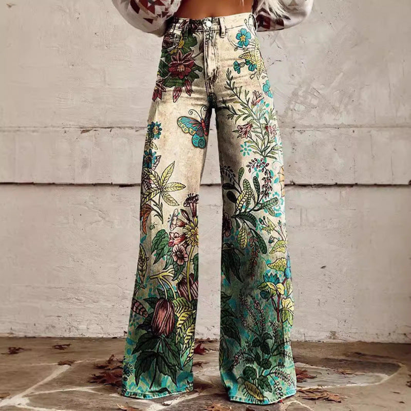 Flare Denim Print Pants