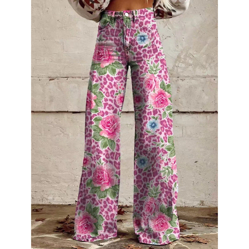 Flare Denim Print Pants