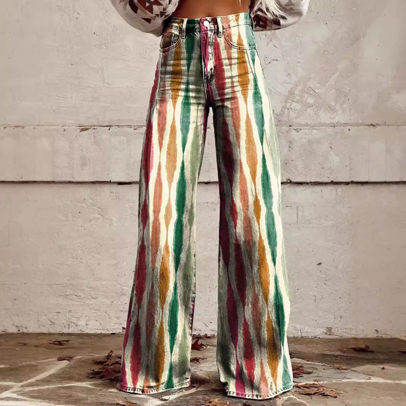 Flare Denim Print Pants