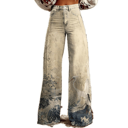 Flare Denim Print Pants