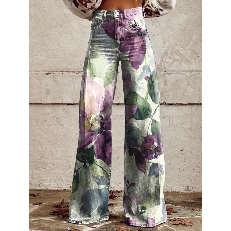 Flare Denim Print Pants