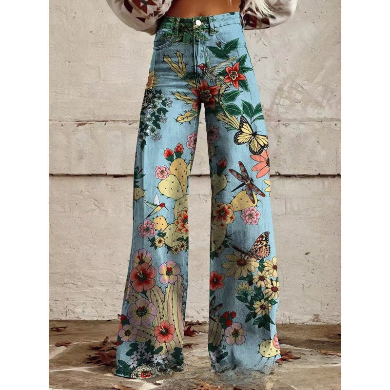 Flare Denim Print Pants