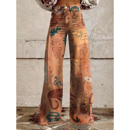 Flare Denim Print Pants