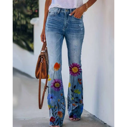 Flared Denim Print Pants