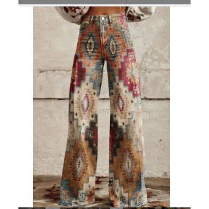 Flared Denim Print Pants