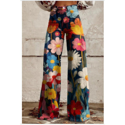 Flared Denim Print Pants