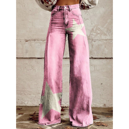 Flared Denim Print Pants