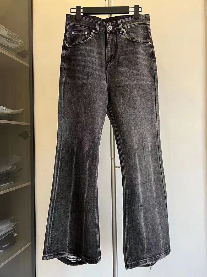 Flared Distressed Denim Jeans