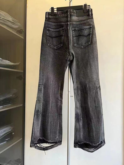 Flared Distressed Denim Jeans