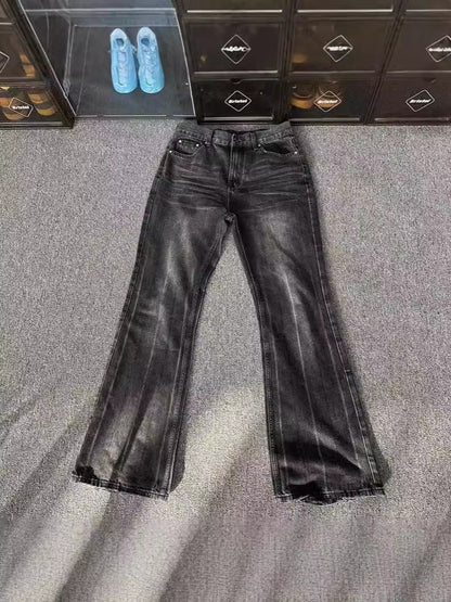 Flared Distressed Denim Jeans