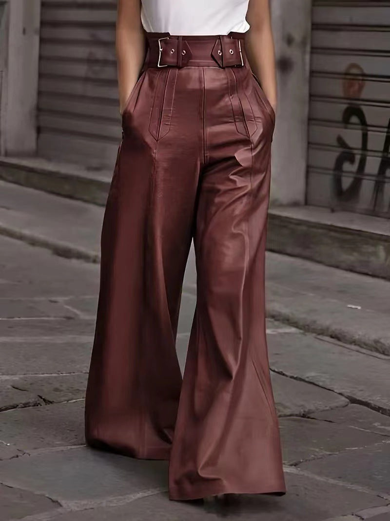 Flared High Waist PU Leather Pants