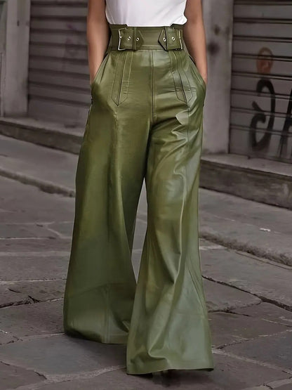Flared High Waist PU Leather Pants