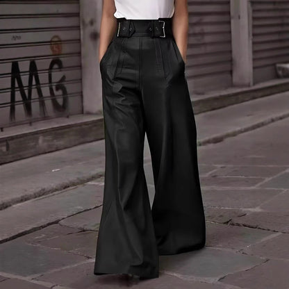 Flared High Waist PU Leather Pants