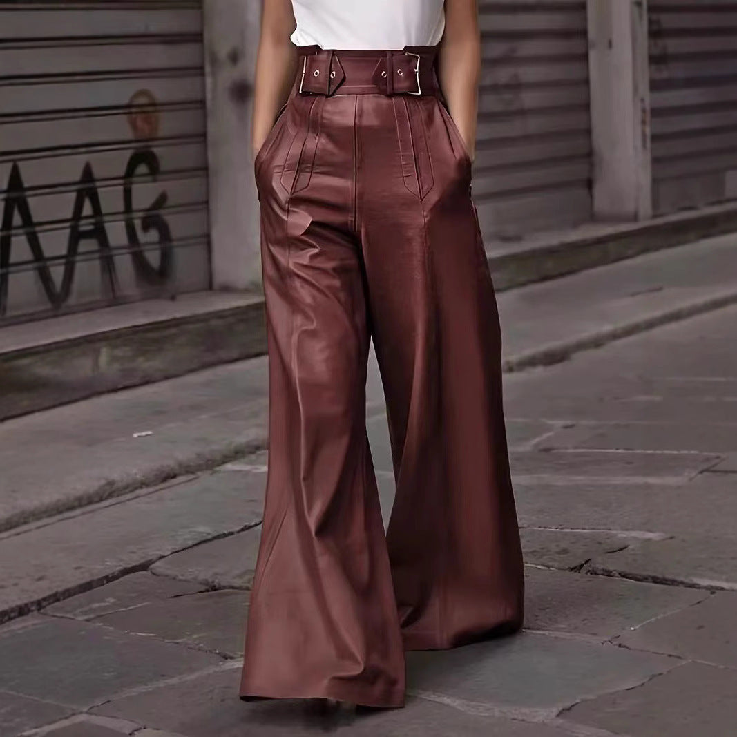 Flared High Waist PU Leather Pants