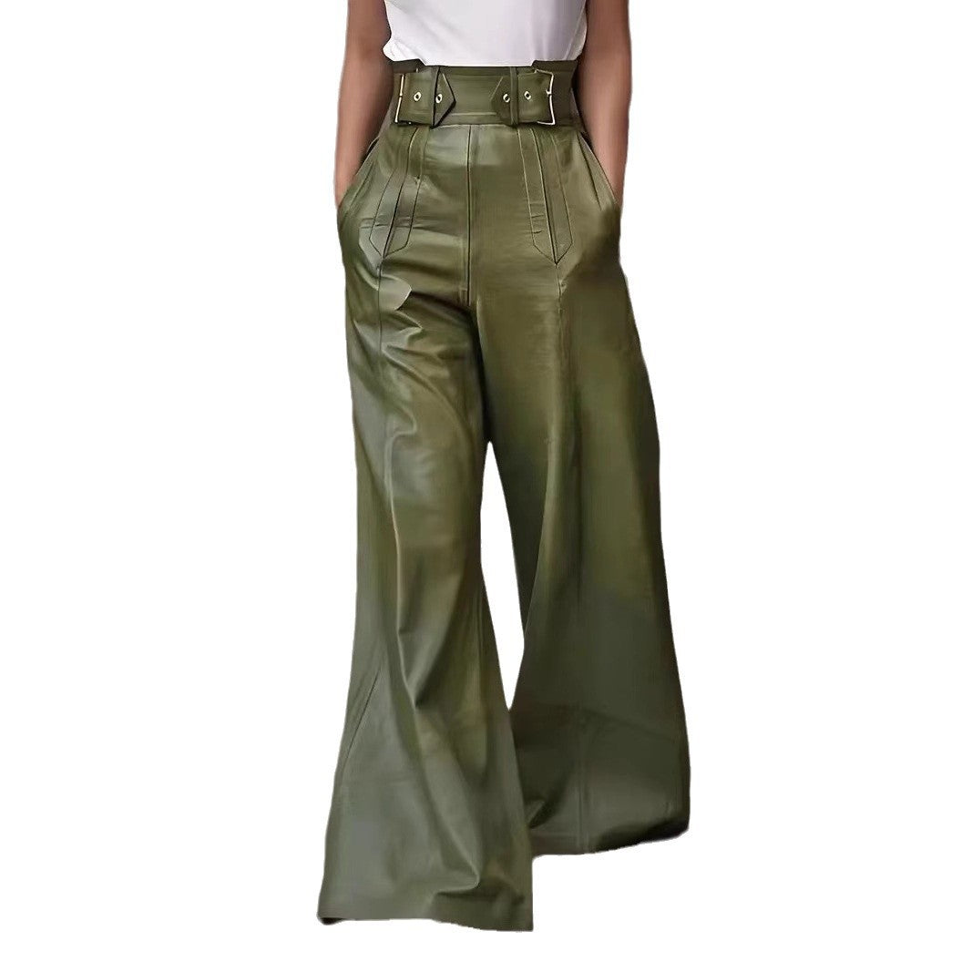 Flared High Waist PU Leather Pants