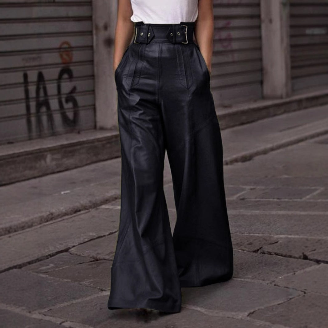 Flared High Waist PU Leather Pants