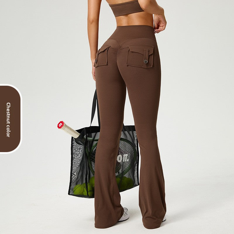 Flared High-Waisted Yoga Pants with Pockets