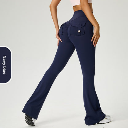 Flared High-Waisted Yoga Pants with Pockets