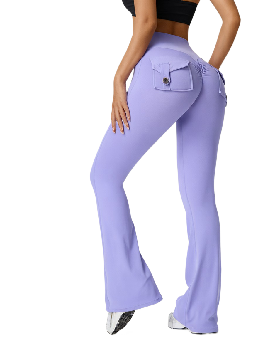 Flared High-Waisted Yoga Pants with Pockets