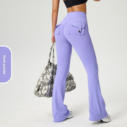 Flared High-Waisted Yoga Pants with Pockets