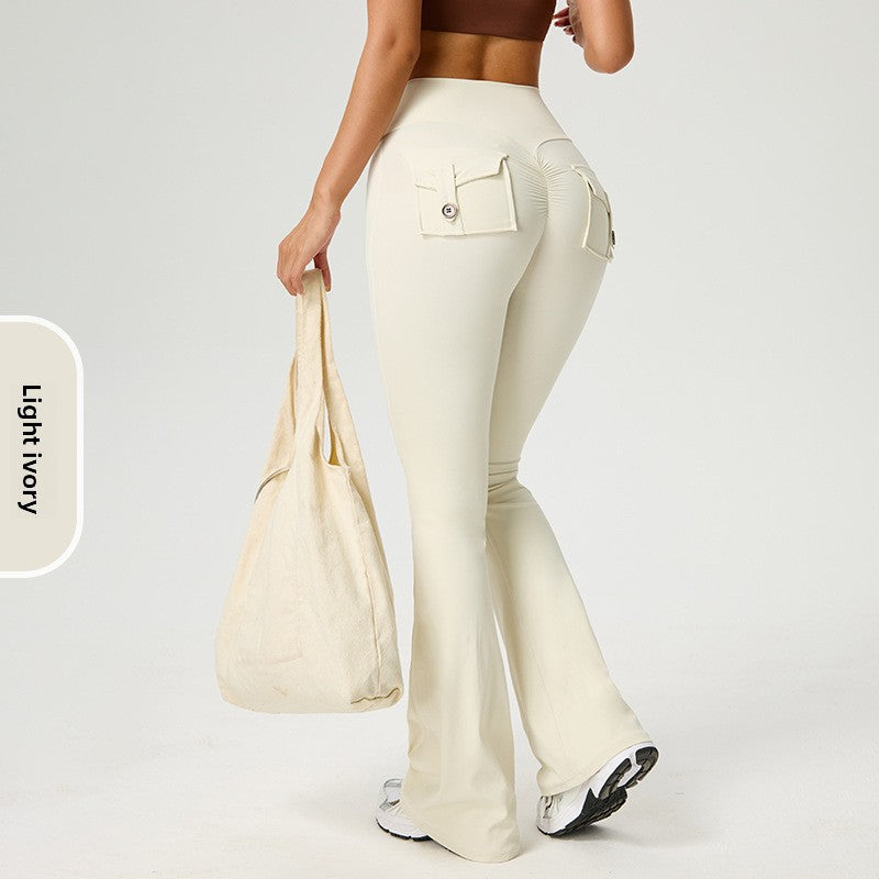 Flared High-Waisted Yoga Pants with Pockets